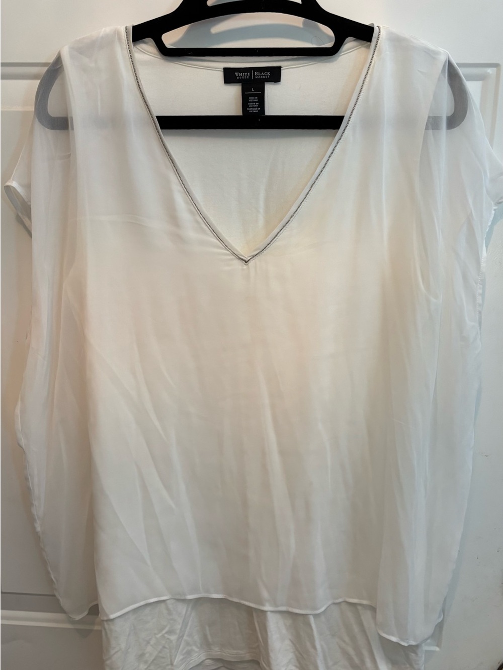 White House Black Market Sheer White V-Neck Layered Blouse
